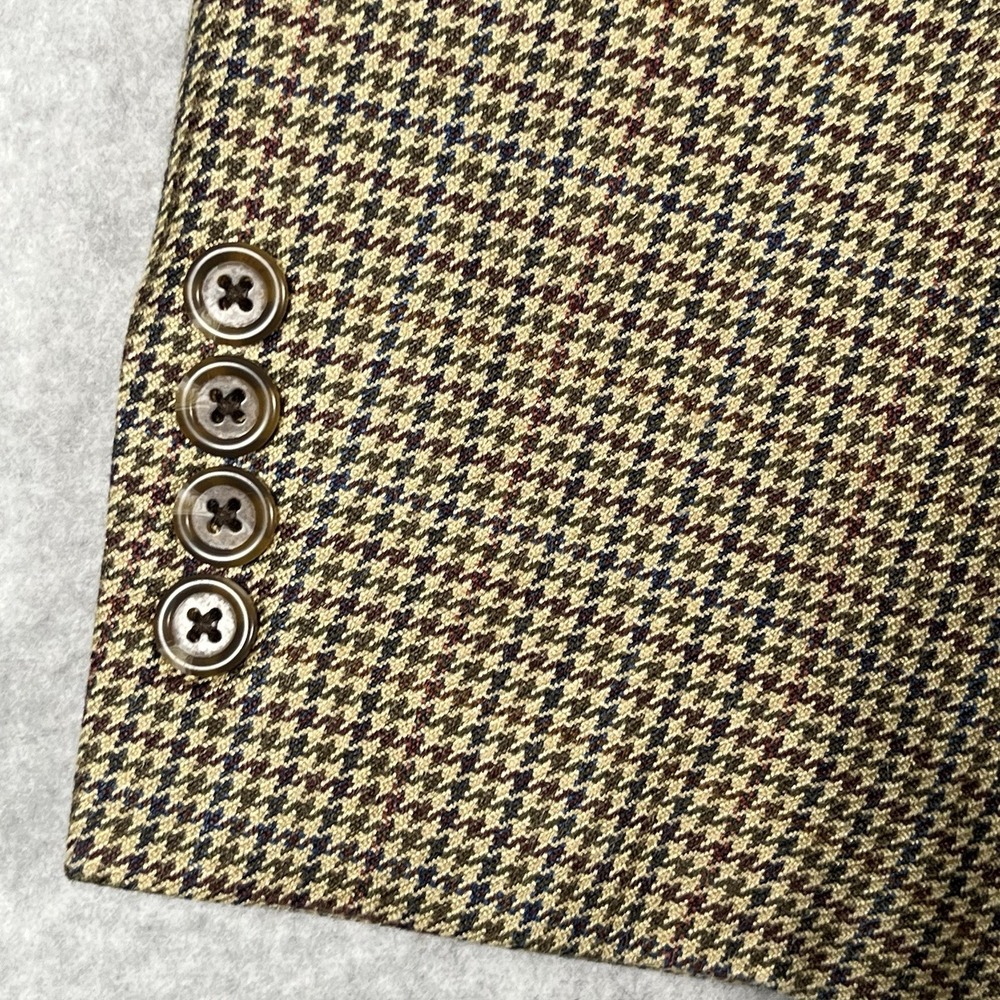 Men's Chaps Ralph Lauren 100% Silk Tan Houndstooth 2-Button 44L Blazer Jacket - Picture 6 of 11